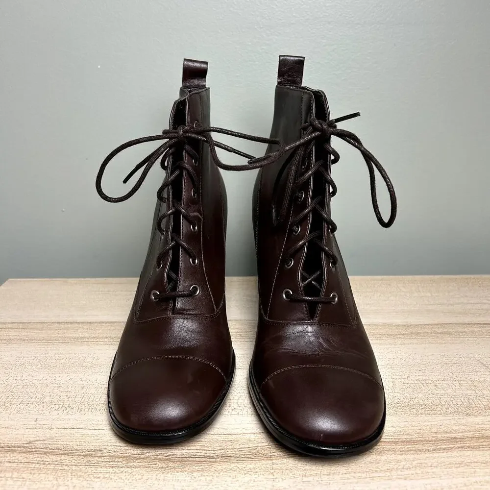 Apostrophe Tootsie Heeled Ankle Booties Brown Leather Victorian Style Shoes 8.5 - Picture 2 of 12
